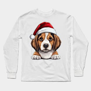 Christmas Peeking Beagle Dog Long Sleeve T-Shirt